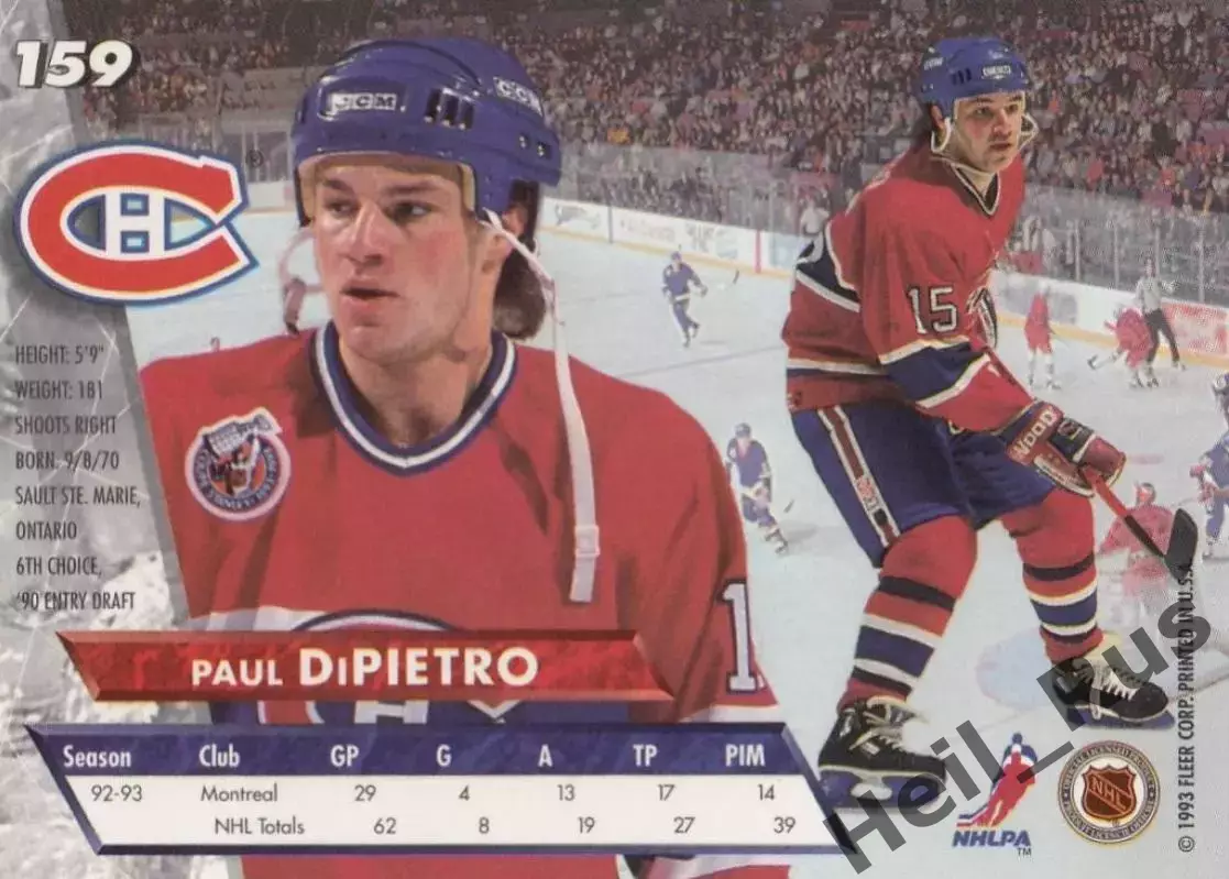 Хоккей. Карточка Paul DiPietro/Пол ДиПьетро Montreal Canadiens/Монреаль НХЛ/NHL 1