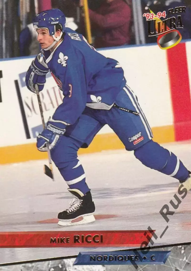 Хоккей; Карточка Mike Ricci/Майк Риччи (Quebec Nordiques/Квебек Нордикс) НХЛ/NHL