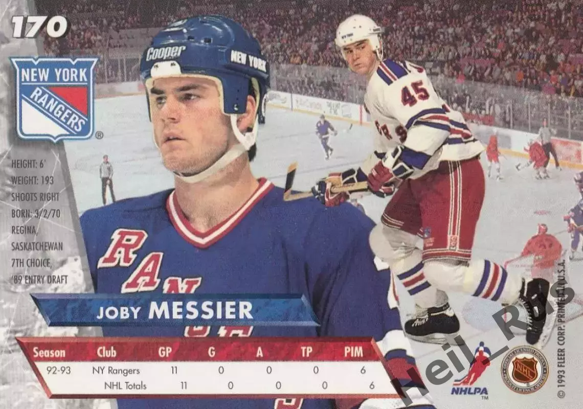 Карточка Joby Messier/Джоби Мессье (New York Rangers/Нью-Йорк Рейнджерс) NHL/НХЛ 1