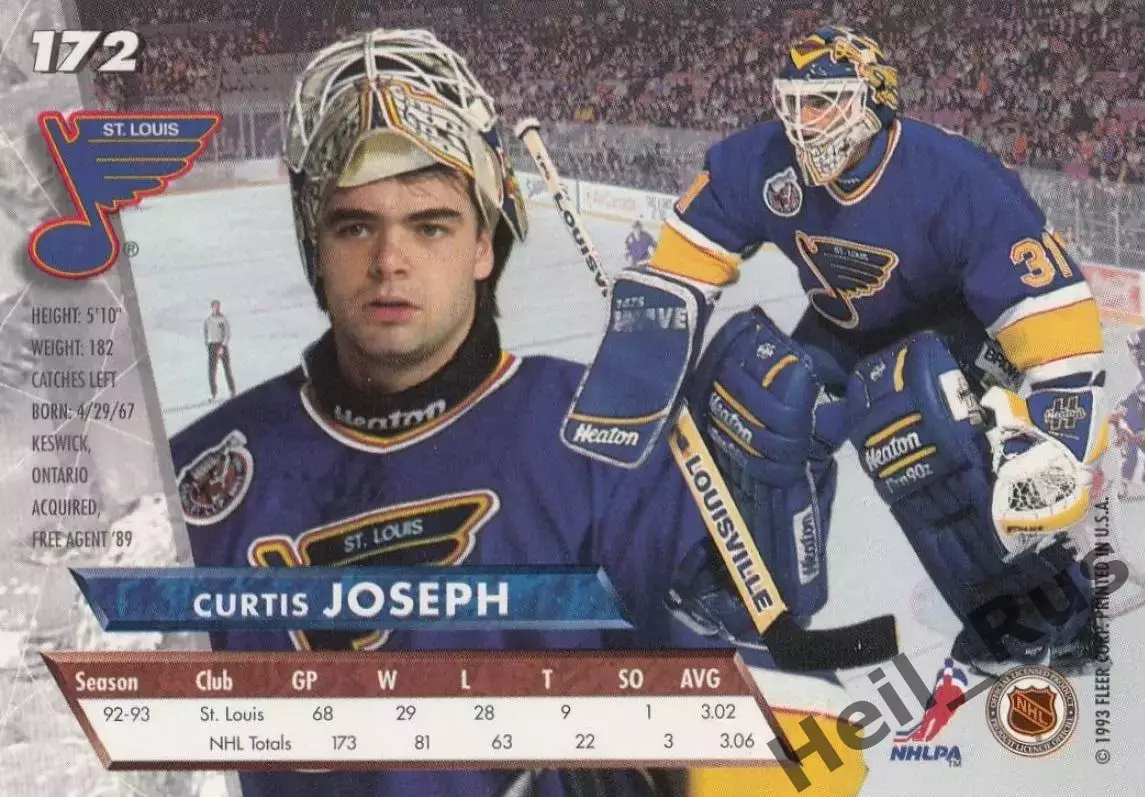Карточка Curtis Joseph/Кертис Джозеф (St. Louis Blues/Сент-Луис Блюз) НХЛ/NHL 1