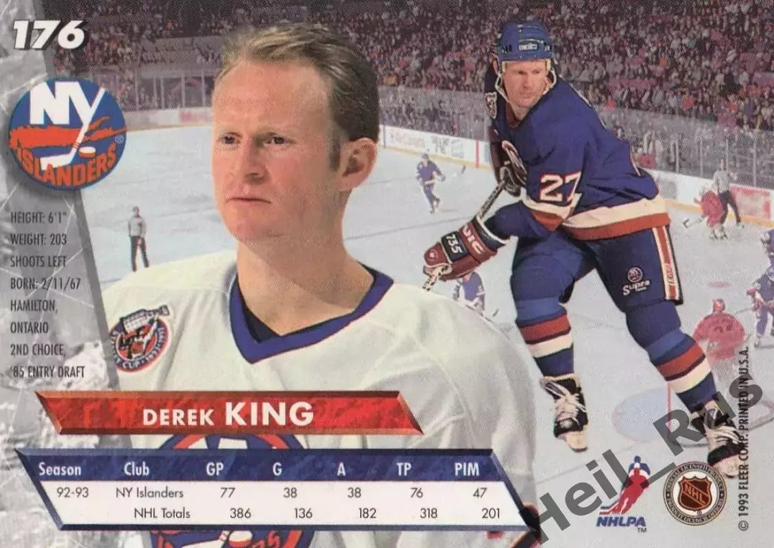 Карточка Derek King/Дерек Кинг (New York Islanders/Нью-Йорк Айлендерс) НХЛ / NHL 1