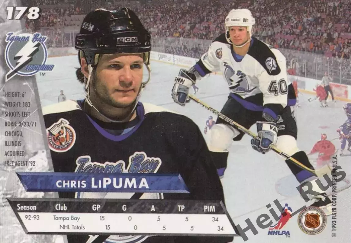 Карточка Chris LiPuma/Крис Липума Tampa Bay Lightning/Тампа-Бэй Лайтнинг НХЛ/NHL 1