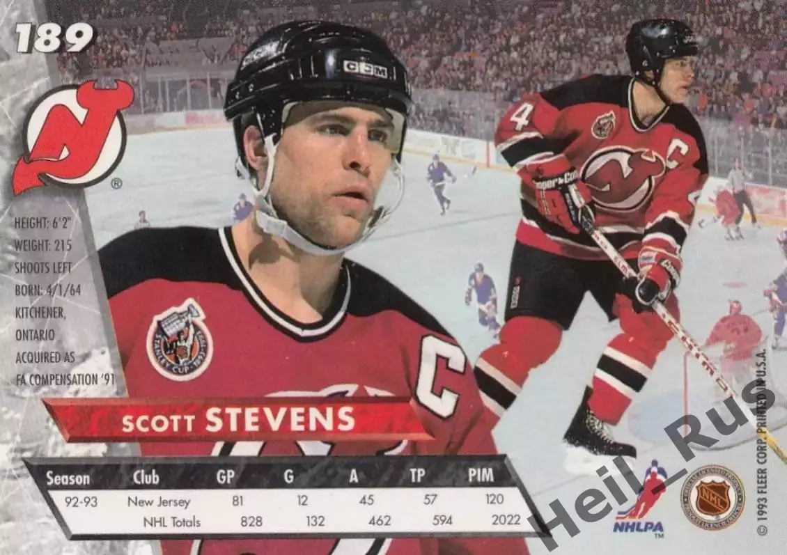 Карточка Scott Stevens/Скотт Стивенс New Jersey Devils/Нью-Джерси Девилз НХЛ NHL 1