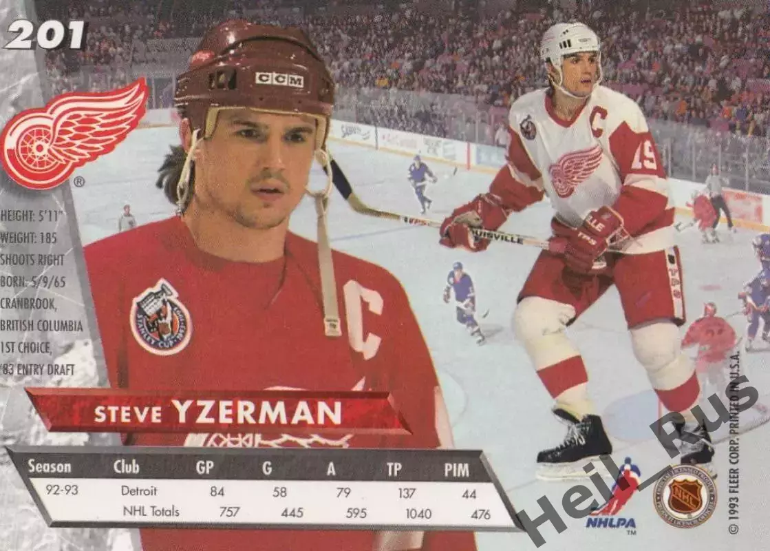 Карточка Steve Yzerman/Стив Айзерман Detroit Red Wings/Детройт Ред Уингз НХЛ-NHL 1