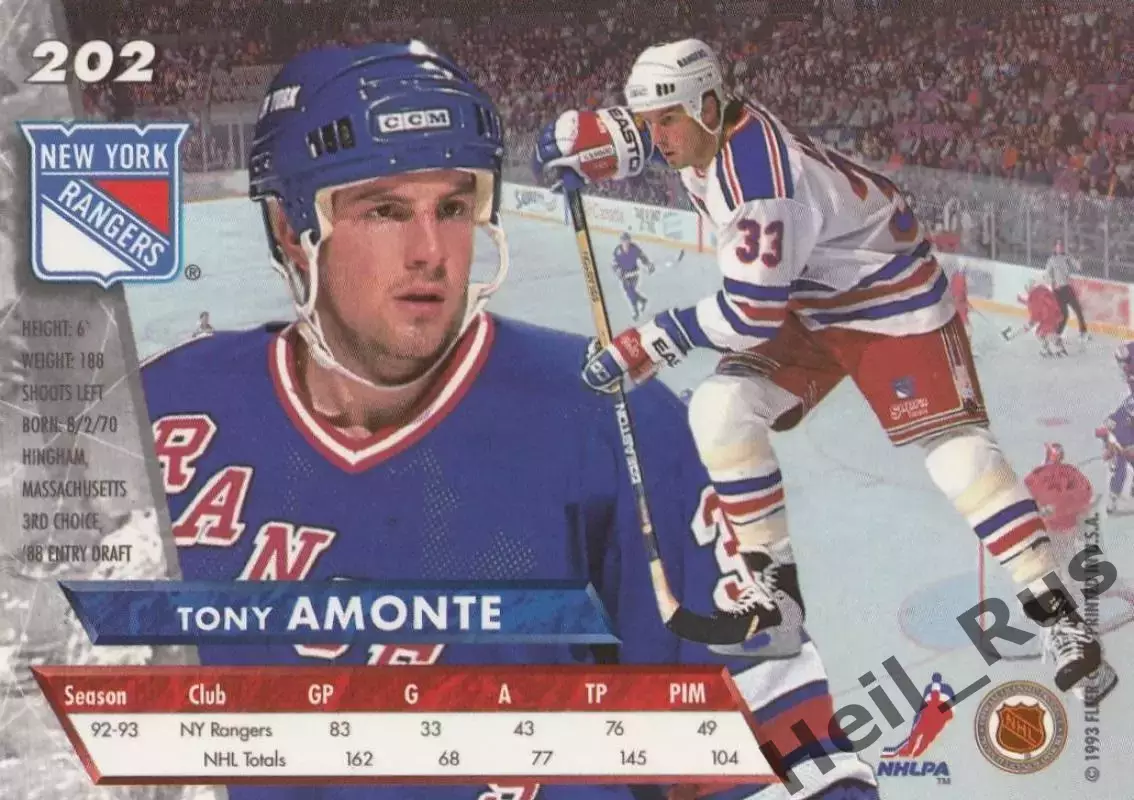 Карточка Tony Amonte / Тони Амонте (New York Rangers/Нью-Йорк Рейнджерс) НХЛ/NHL 1