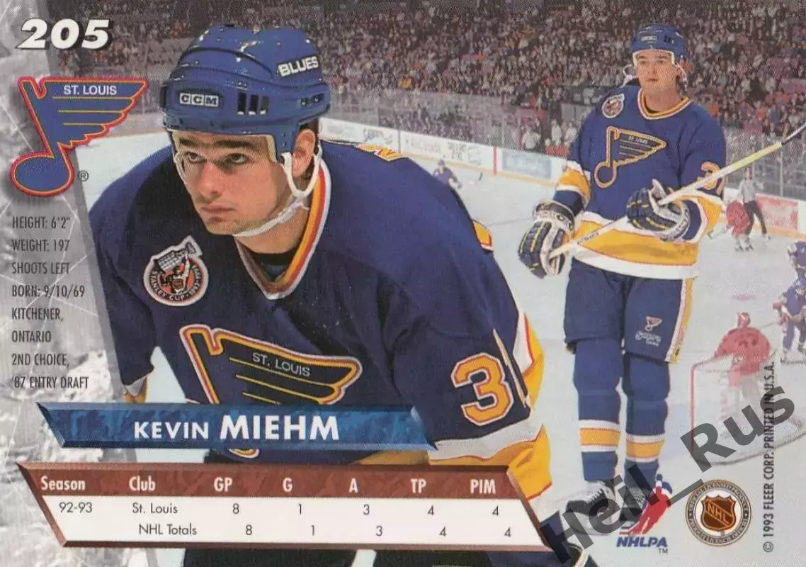 Хоккей. Карточка Kevin Miehm/Кевин Мием (St. Louis Blues/Сент-Луис Блюз) НХЛ/NHL 1