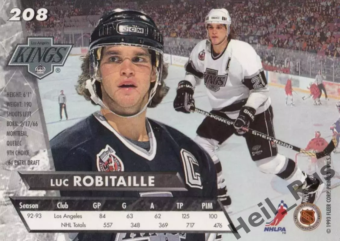 Карточка Luc Robitaille / Люк Робитайл (Los Angeles Kings/Лос-Анджелес) НХЛ/NHL 1
