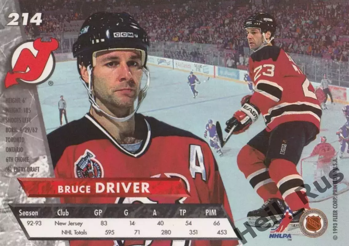 Карточка Bruce Driver/Брюс Драйвер New Jersey Devils / Нью-Джерси Девилз НХЛ/NHL 1