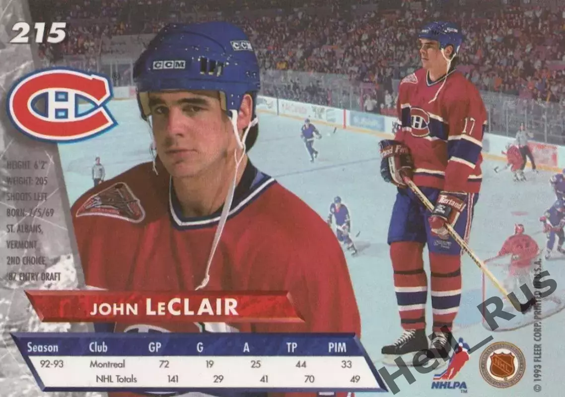 Карточка John LeClair/Джон Леклер Montreal Canadiens/Монреаль Канадиенс НХЛ/NHL 1
