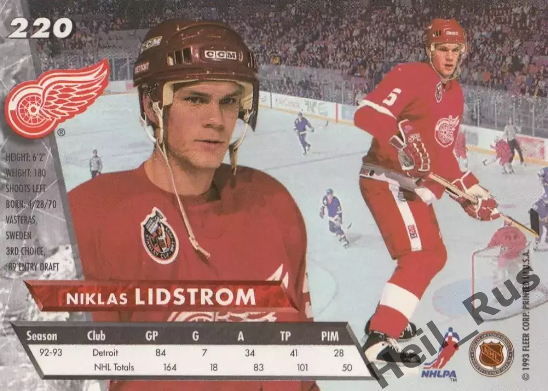 Карточка Nicklas Lidstrom/Никлас Лидстрем (Detroit Red Wings/Детройт) НХЛ, NHL 1