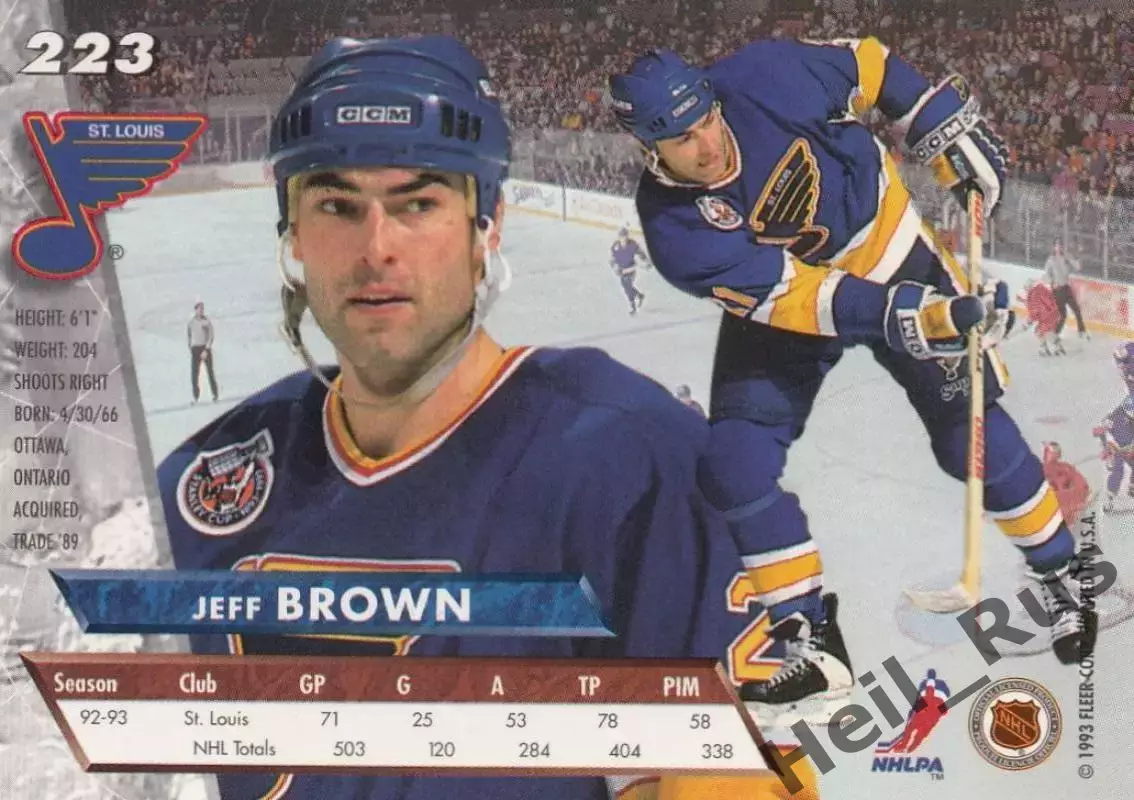 Хоккей. Карточка Jeff Brown/Джефф Браун (St. Louis Blues/Сент-Луис Блюз) NHL/НХЛ 1