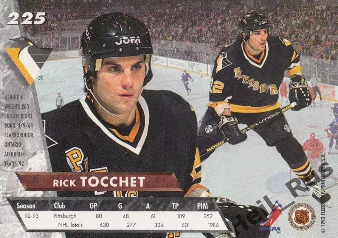 Карточка Rick Tocchet/Рик Токкет Pittsburgh Penguins/Питтсбург Пингвинз НХЛ/NHL 1