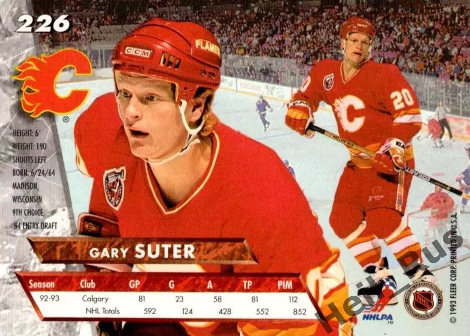 Хоккей. Карточка Gary Suter / Гэри Сутер (Calgary Flames/Калгари Флэймз) НХЛ/NHL 1