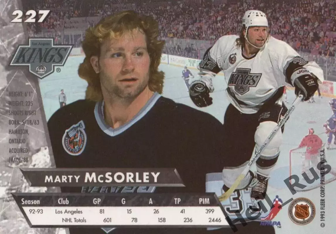 Хоккей. Карточка Marty McSorley/Марти Максорли Kings/Лос-Анджелес Кингз НХЛ/NHL 1