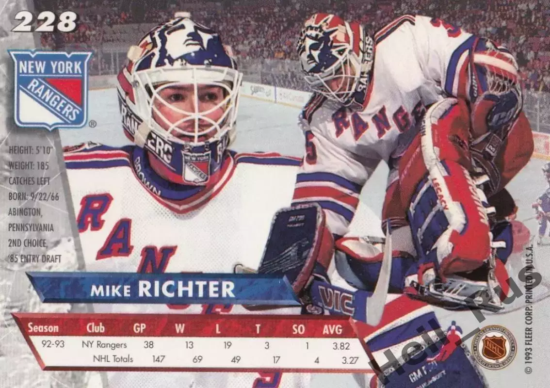 Карточка Mike Richter/Майк Рихтер (New York Rangers/Нью-Йорк Рейнджерс) NHL-НХЛ 1