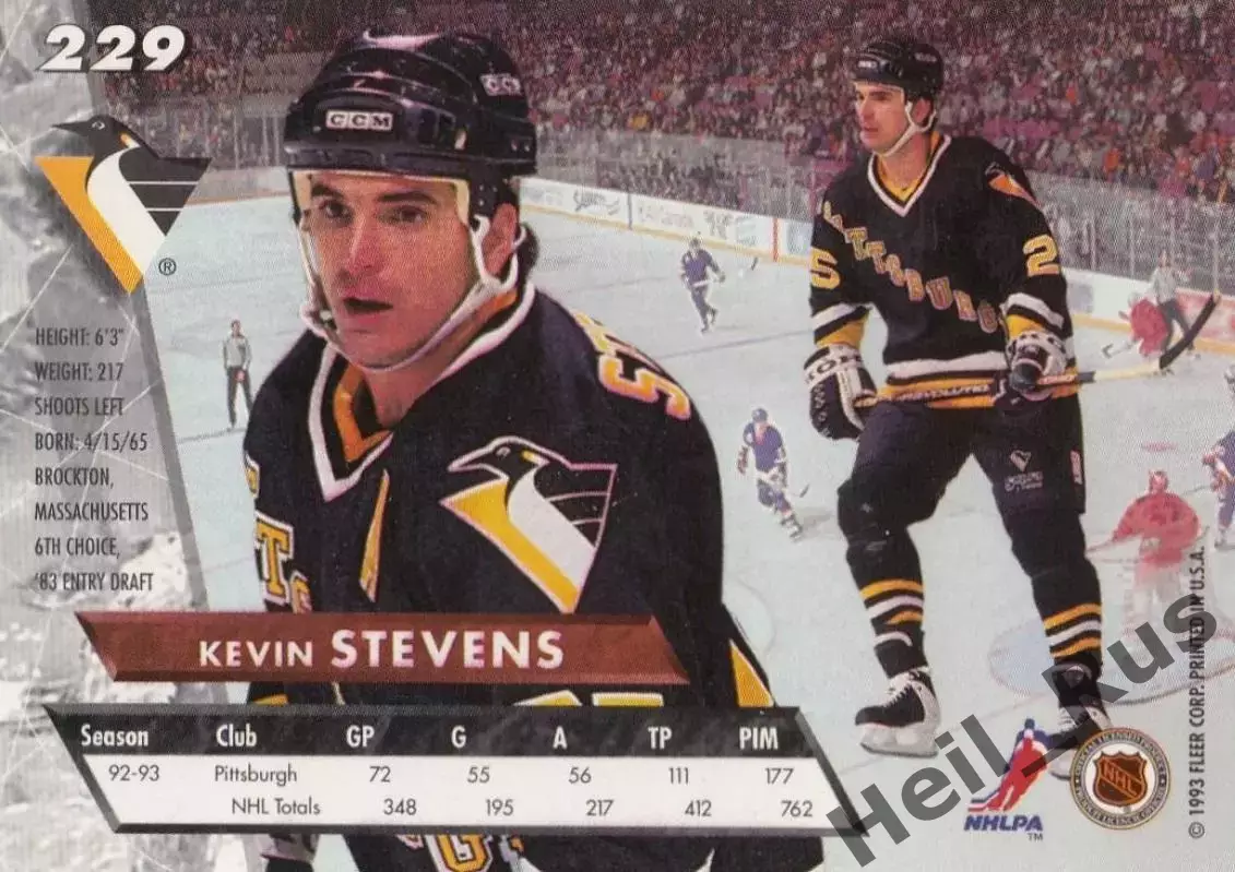 Хоккей. Карточка Кевин Стивенс (Pittsburgh Penguins/Питтсбург Пингвинз) НХЛ/NHL 1