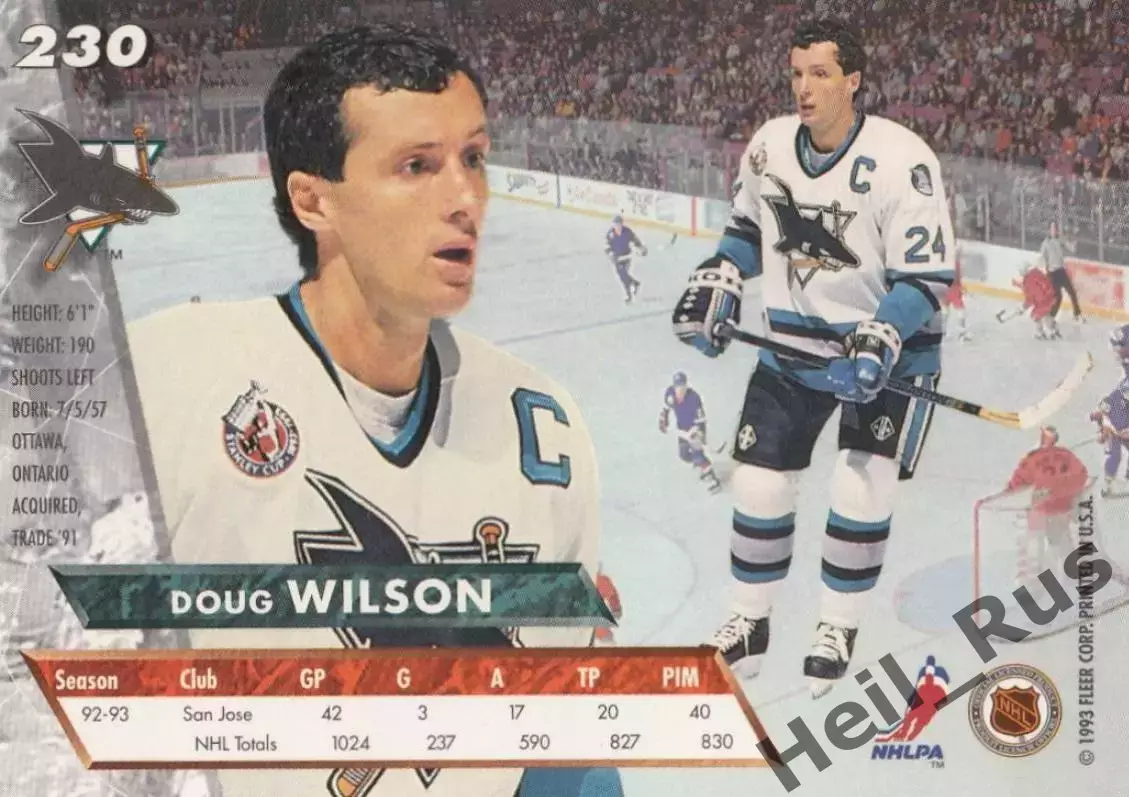 Хоккей. Карточка Doug Wilson/Дуг Уилсон San Jose Sharks/Сан-Хосе Шаркс НХЛ/NHL 1