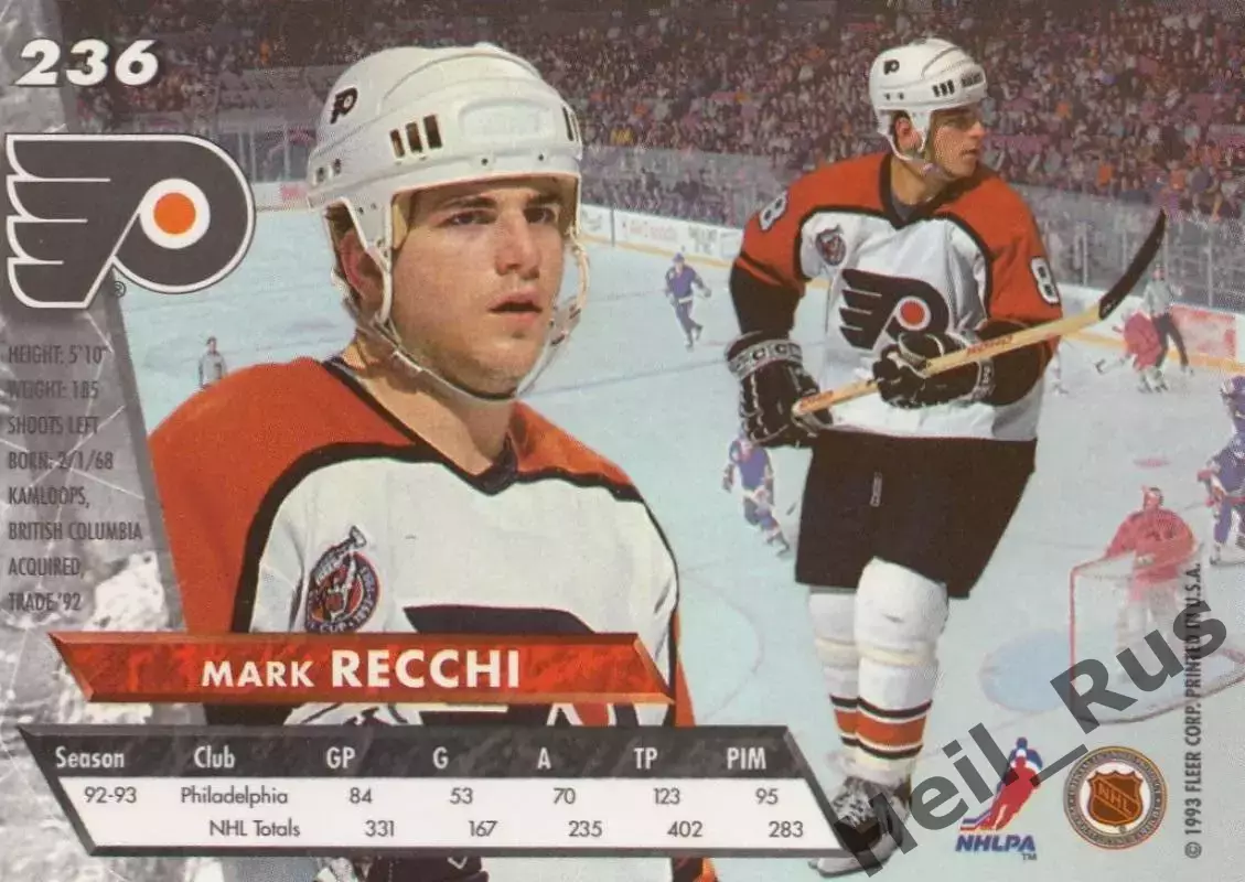 Карточка Mark Recchi/Марк Рекки Philadelphia Flyers/Филадельфия Флайерз НХЛ/NHL 1