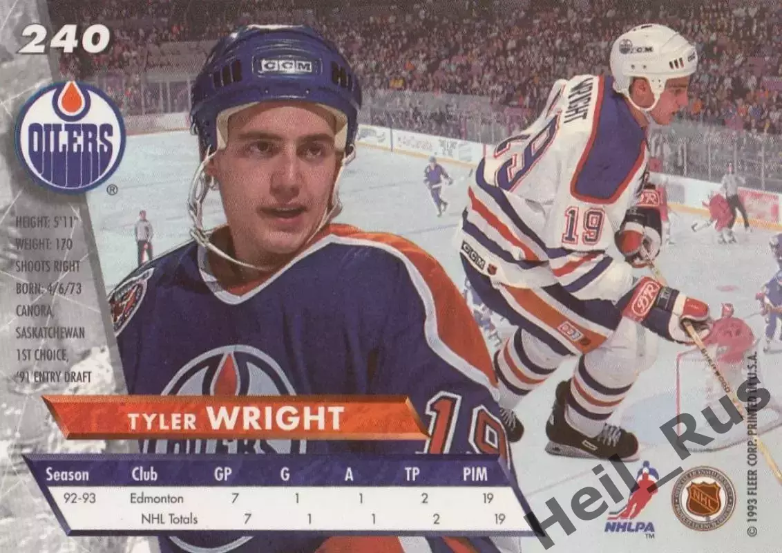 Хоккей Карточка Tyler Wright/Тайлер Райт Edmonton Oilers/Эдмонтон Ойлерз NHL/НХЛ 1