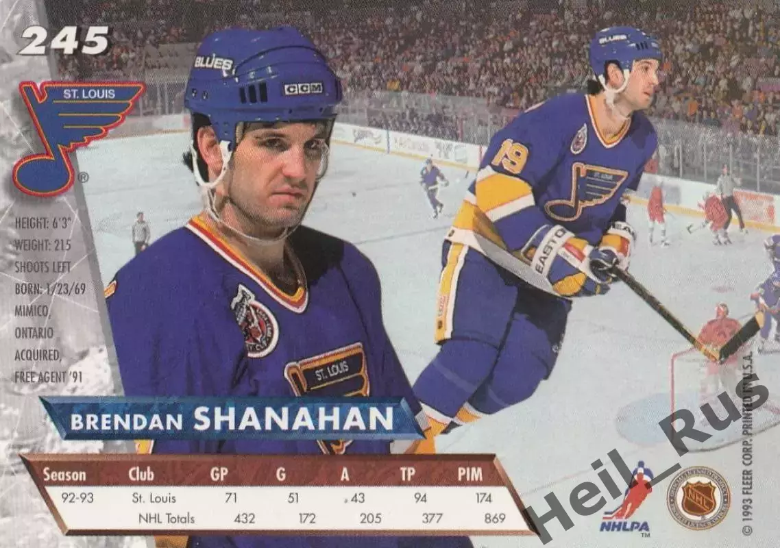 Карточка Brendan Shanahan/Брендан Шэнахэн St. Louis Blues/Сент-Луис Блюз НХЛ/NHL 1