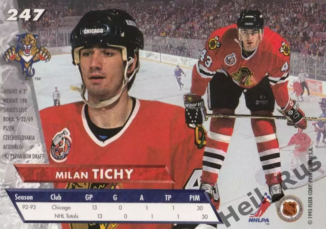 Хоккей. Карточка Milan Tichy/Милан Тихий Чикаго Блэкхокс/Флорида Пантерз НХЛ/NHL 1