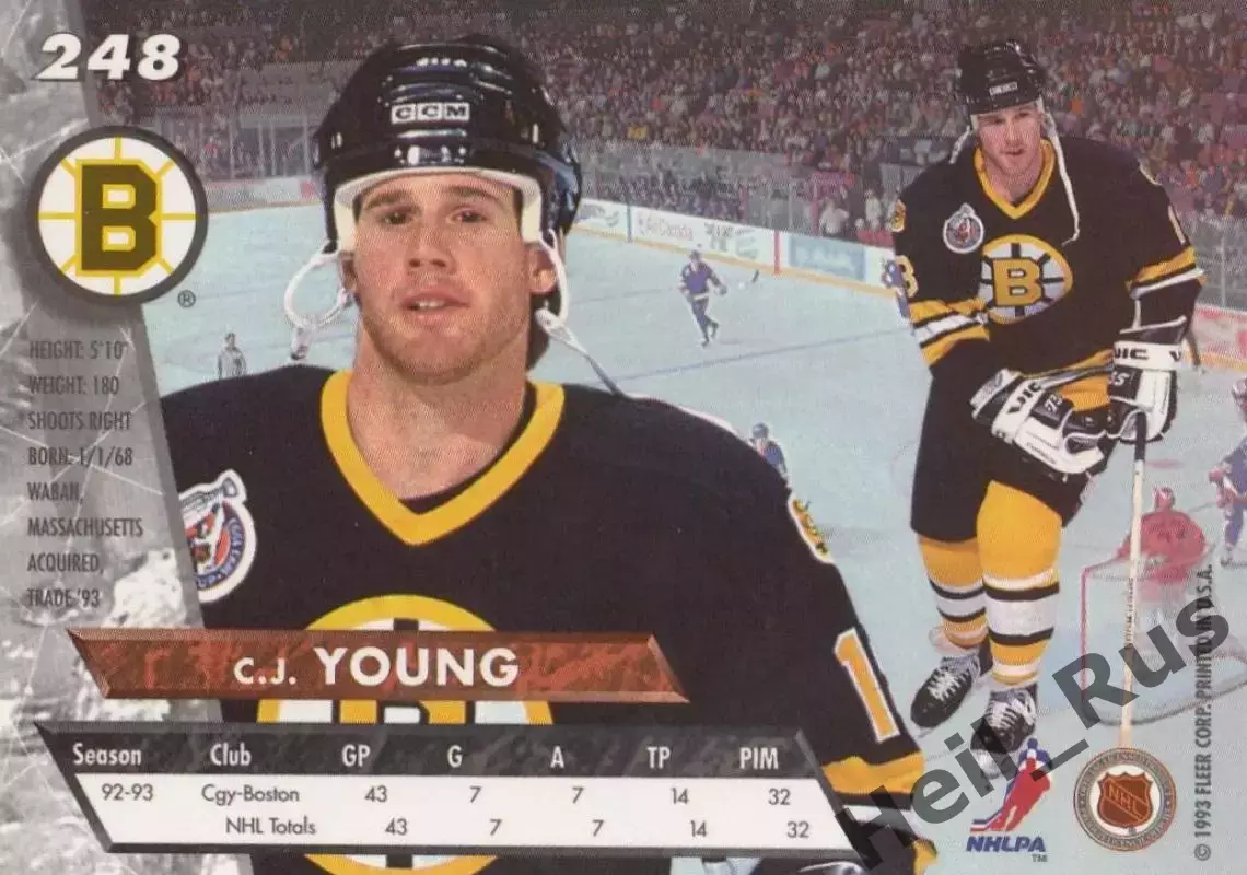 Хоккей. Карточка C.J. Young/Си Джей Янг (Boston Bruins/Бостон Брюинз) НХЛ/NHL 1