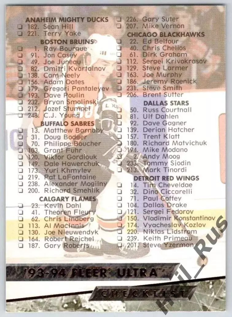Хоккей. Карточка Checklist/Чеклист коллекции 1993-1994 Fleer Ultra НХЛ/NHL