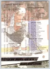 Хоккей. Карточка Checklist/Чеклист коллекции 1993-1994 Fleer Ultra НХЛ/NHL