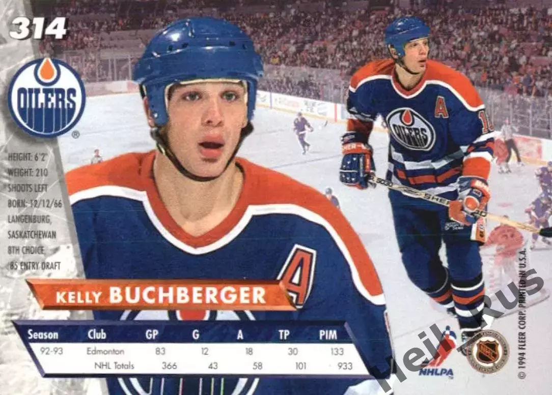 Хоккей. Карточка Kelly Buchberger/Келли Букбергер Oilers/Эдмонтон Ойлерз НХЛ/NHL 1