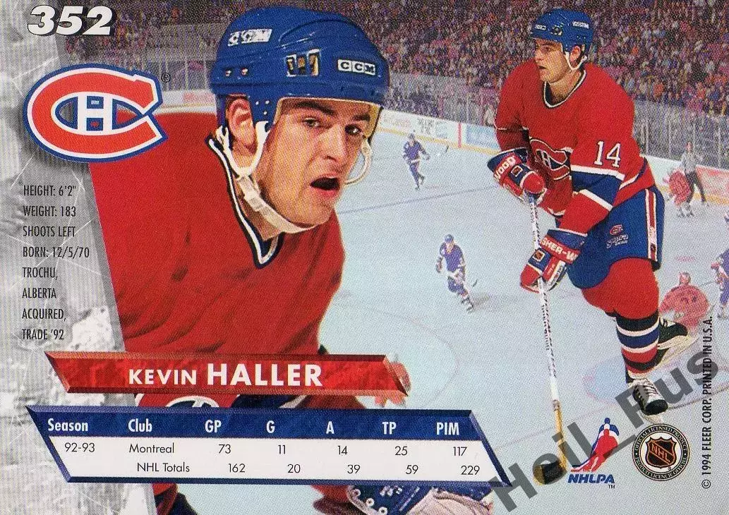 Хоккей. Карточка Kevin Haller/Кевин Холлер (Montreal Canadiens/Монреаль) НХЛ/NHL 1