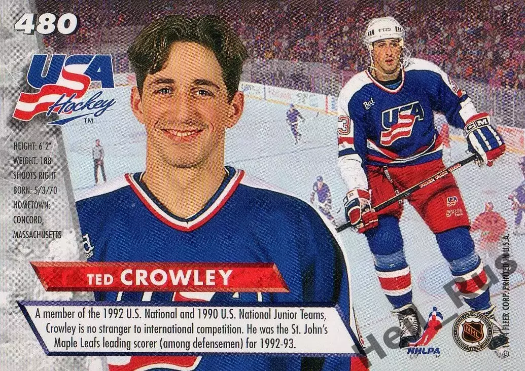 Хоккей. Карточка Ted Crowley/Тэд Кроули Team USA/США НХЛ/NHL 1993/94 Fleer Ultra 1
