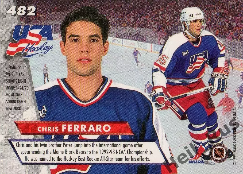 Хоккей. Карточка Chris Ferraro / Крис Ферраро (Team USA/США) НХЛ/NHL 1993/94 1