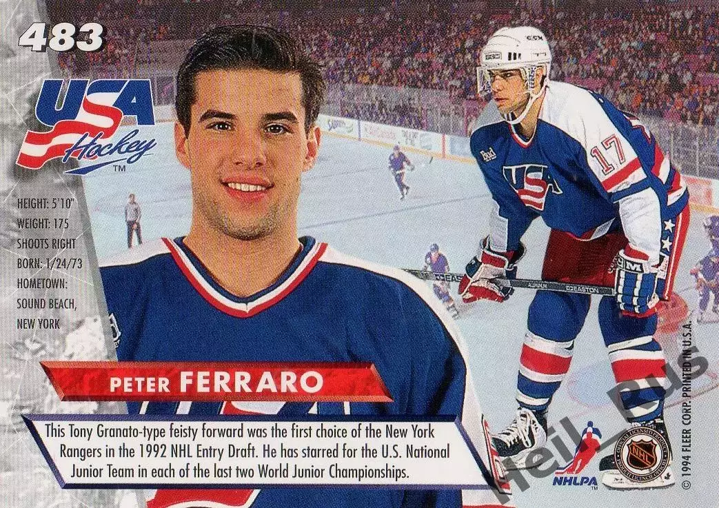 Хоккей. Карточка Peter Ferraro / Питер Ферраро (Team USA/США) НХЛ/NHL 1993/94 1