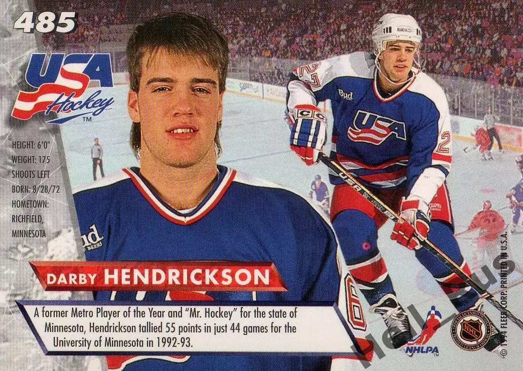 Хоккей. Карточка Darby Hendrickson/Дарби Хендриксон (USA/США, Рига 2000) НХЛ/NHL 1