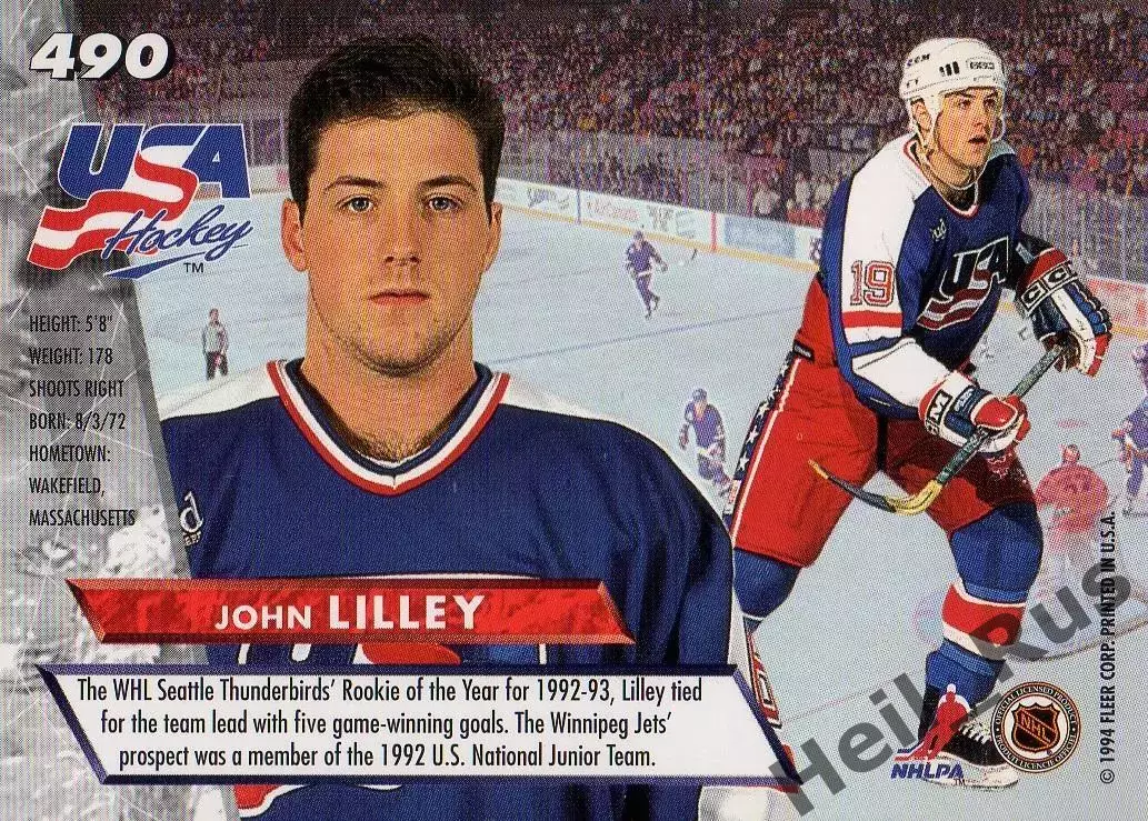 Хоккей. Карточка John Lilley/Джон Лилли Team USA/США НХЛ/NHL 1993/94 Fleer Ultra 1