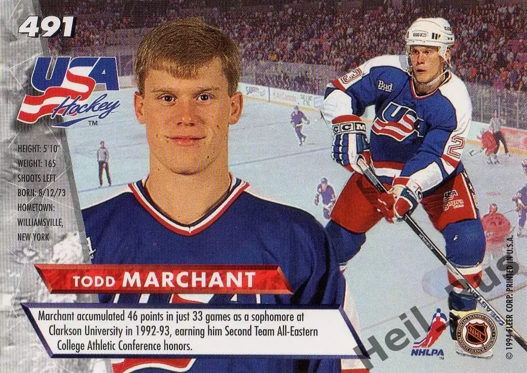Хоккей. Карточка Todd Marchant / Тодд Марчант (Team USA/США) НХЛ/NHL 1993/94 1