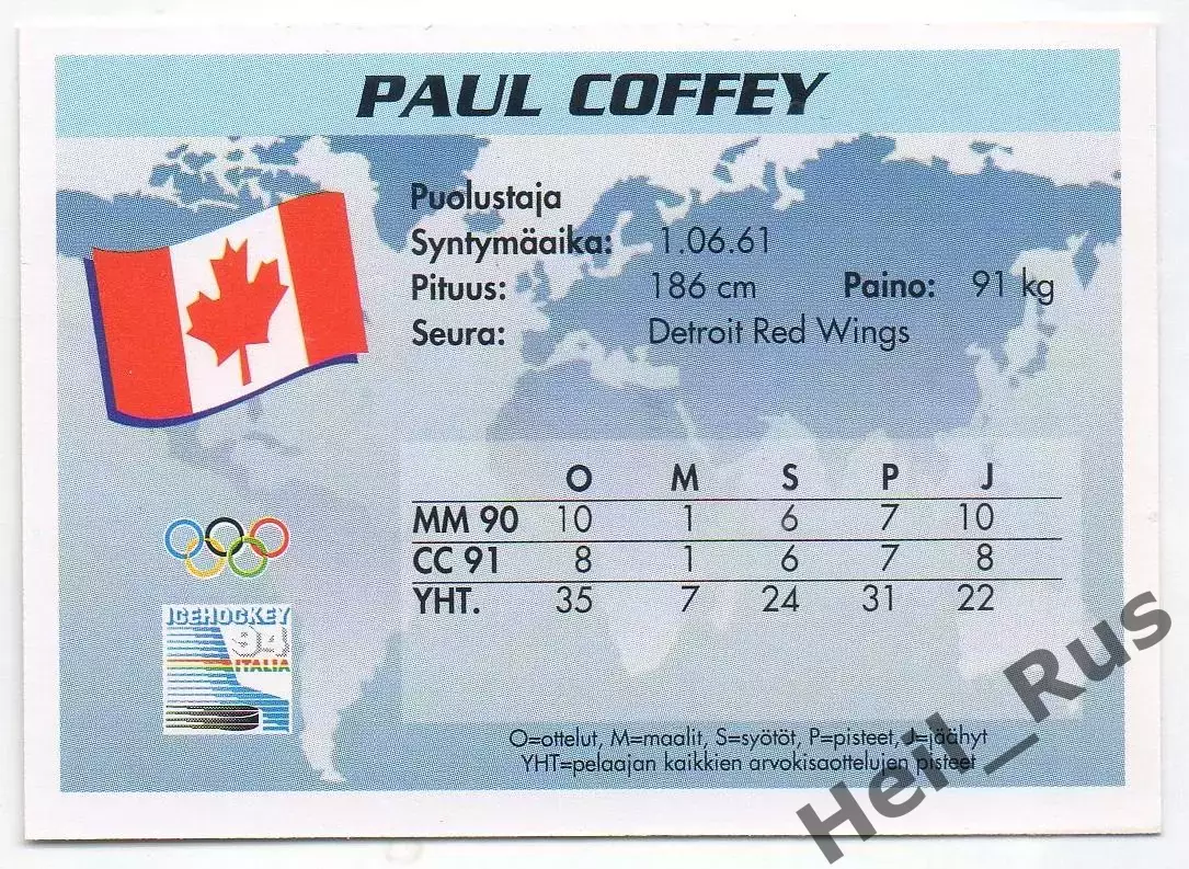 Хоккей. Карточка Paul Coffey/Пол Коффи (Канада, Детройт Ред Уингз) НХЛ/NHL 1994 1