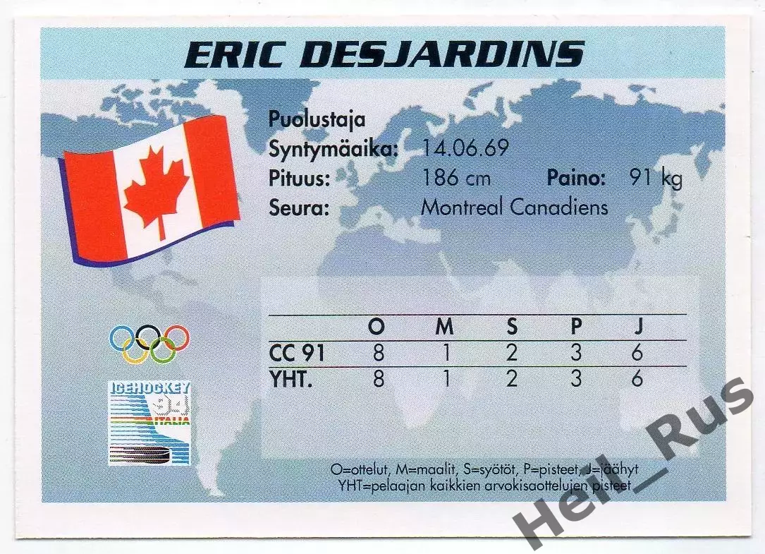 Хоккей. Карточка Eric Desjardins/Эрик Дежарден Канада/Монреаль Канадиенс НХЛ/NHL 1