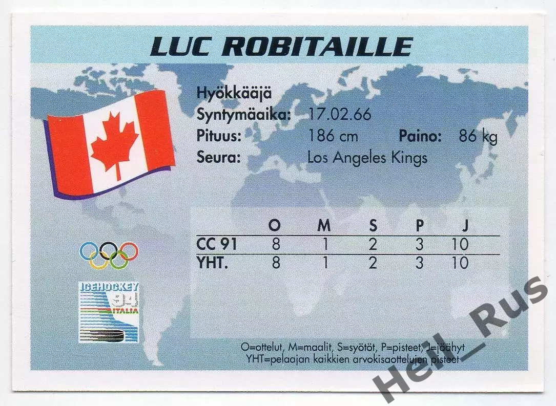Хоккей. Карточка Luc Robitaille/Люк Робитайл (Канада/Лос-Анджелес Кингз) НХЛ/NHL 1