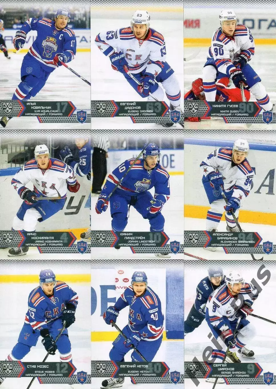 Хоккей. СКА Санкт-Петербург 18 карточек КХЛ/KHL сезон 2015/16 SeReal Шестеркин + 2