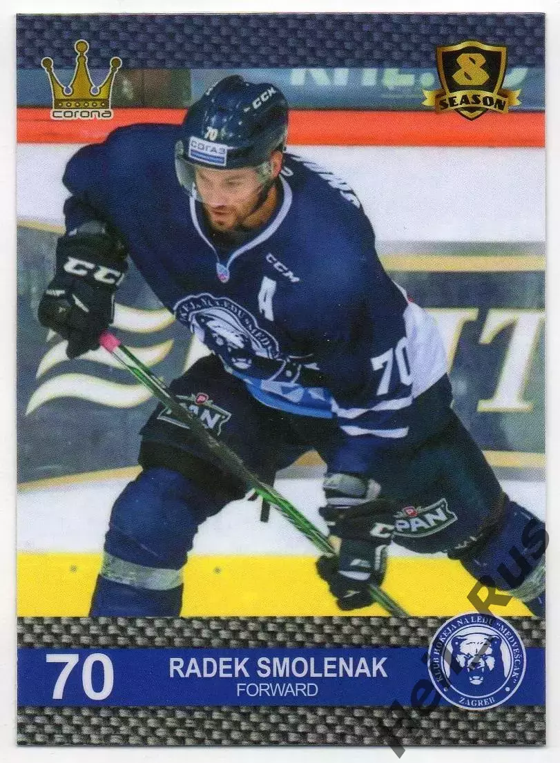 Хоккей. Карточка Радек Смоленяк Медвешчак Загреб, Чехия КХЛ/KHL 8 сезон 2015/16