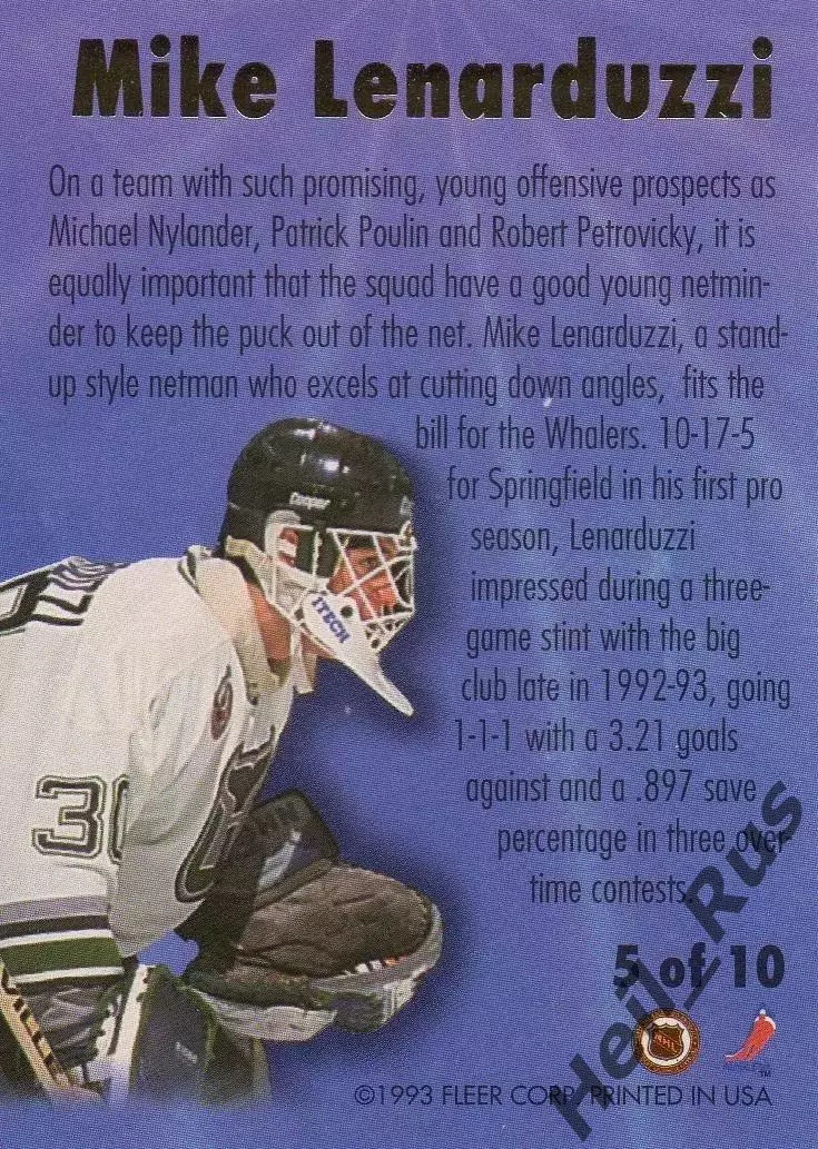 Карточка Mike Lenarduzzi/Майк Ленардуцци (Hartford Whalers/Хартфорд) НХЛ/NHL 1