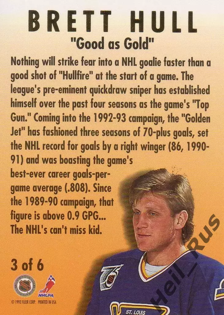 Хоккей; Карточка Brett Hull/Бретт Халл St. Louis Blues/Сент-Луис Блюз, НХЛ/NHL 1
