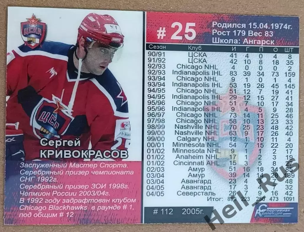 Хоккей. Карточка Сергей Кривокрасов (ЦСКА Москва), Суперлига ПХЛ/КХЛ 2005-2006 1