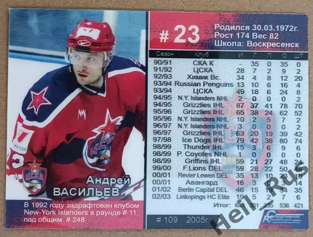 Хоккей. Карточка Андрей Васильев (ЦСКА Москва), Суперлига ПХЛ/КХЛ 2005-2006 1