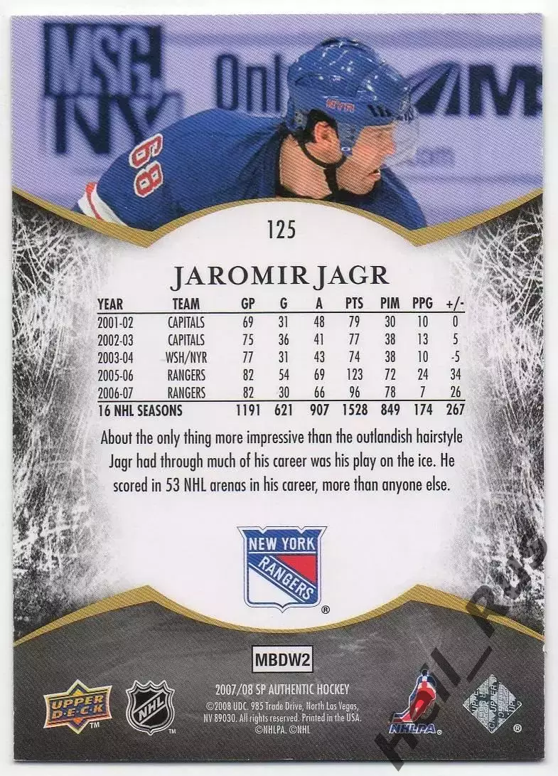 Карточка Яромир Ягр (New York Rangers/Нью-Йорк Рейнджерс, Авангард) НХЛ/NHL, КХЛ 1