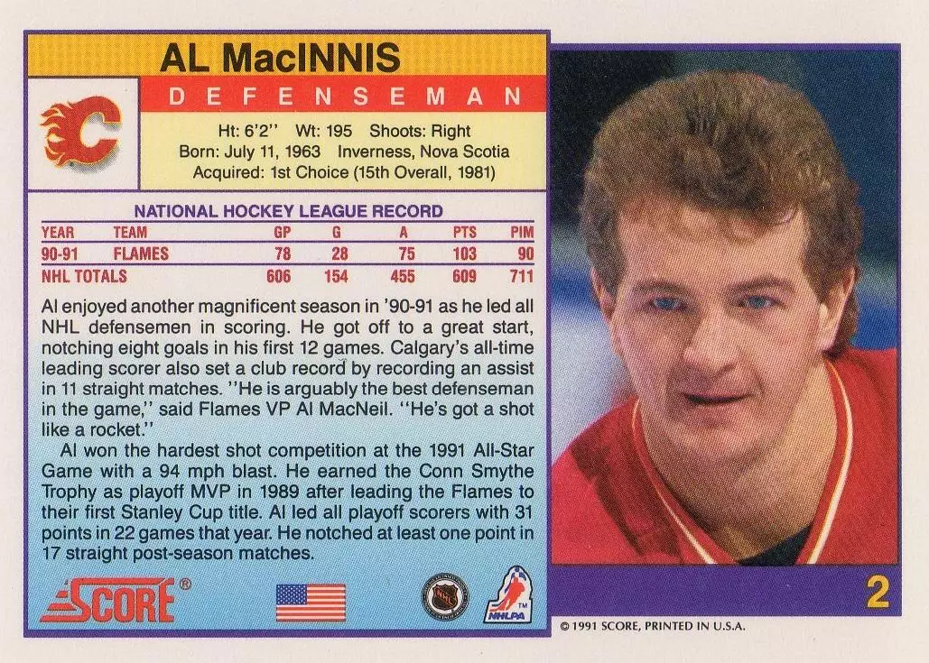 Хоккей; Карточка Al MacInnis/Эл Макиннис Calgary Flames/Калгари Флэймз НХЛ / NHL 1