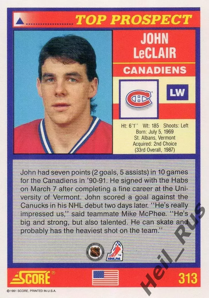 Карточка John LeClair/Джон Леклер Montreal Canadiens/Монреаль Канадиенс НХЛ/NHL 1