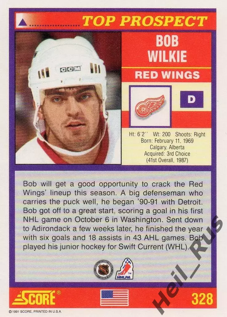 Хоккей Карточка Bob Wilkie/Боб Уилки Detroit Red Wings/Детройт Ред Уингз НХЛ/NHL 1