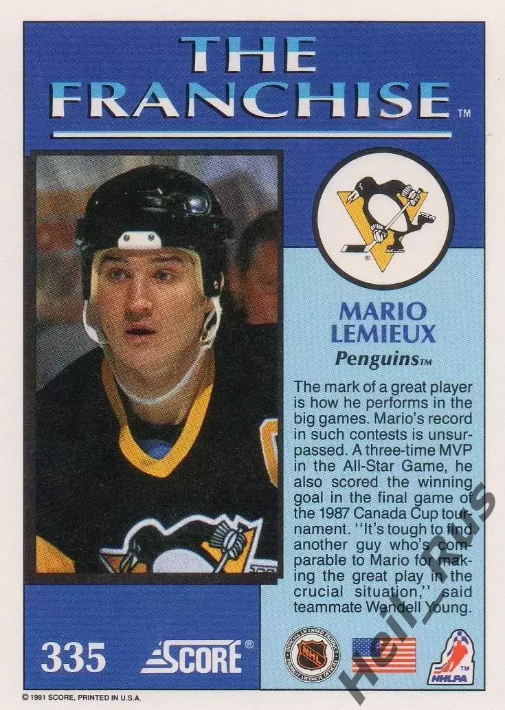 Хоккей Карточка Mario Lemieux/Марио Лемье Pittsburgh Penguins/Питтсбург НХЛ-NHL 1
